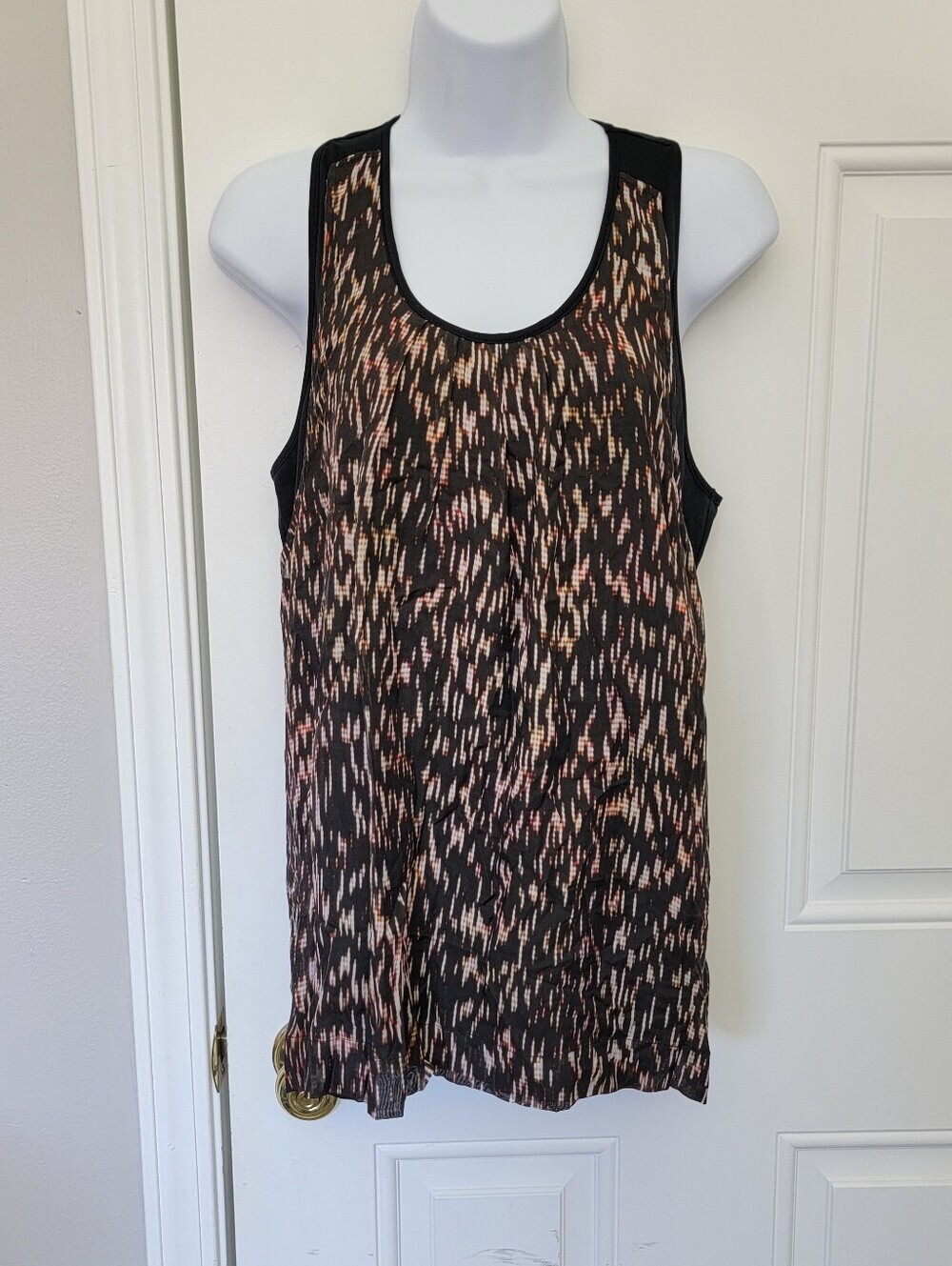Theory Layered Sleeveless Silk Tank Top Size Medium Abstract Rikina Flames Print